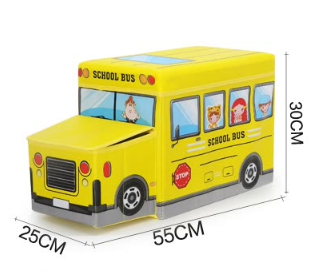 Space excellent cartoon children's toys can sit folding storage stool creative folding storage box one loaded 30L school bus yellow