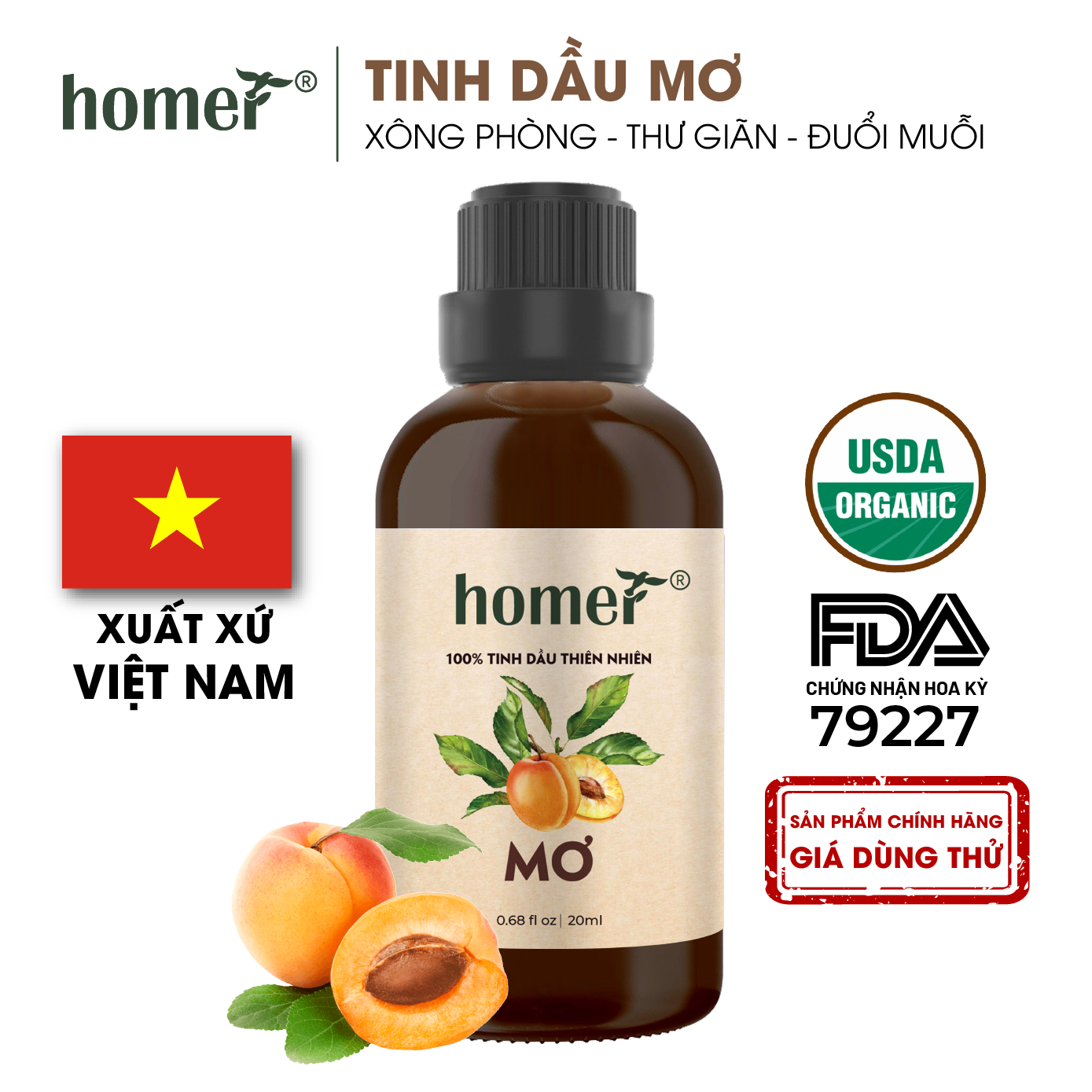 Tinh Dầu Mơ Homer 100ml - Tinh Dầu Xông Thơm Phòng, Thư Giãn Khử Mùi- Tinh Dầu Trái Cây Thiên Nhiên.