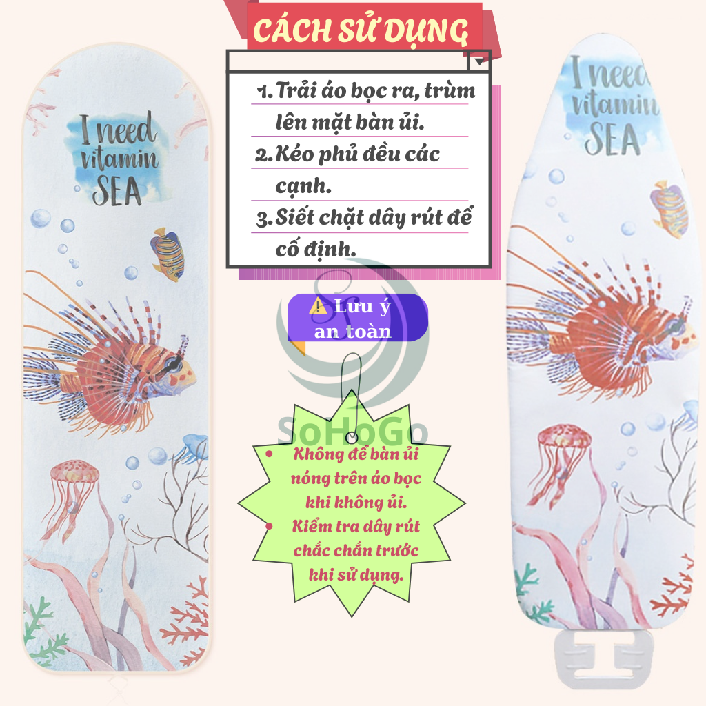 Áo bọc/ áo trùm bàn ủi đồ có lót mút- Nhiều Size- Nhiều Màu 