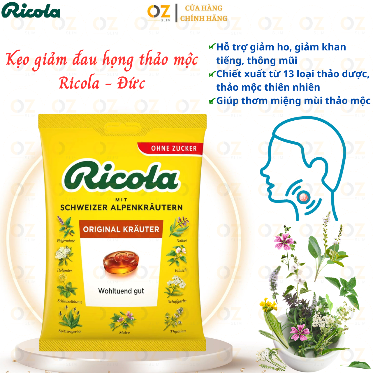 Kẹo ngậm giảm đau họng thảo mộc Ricola