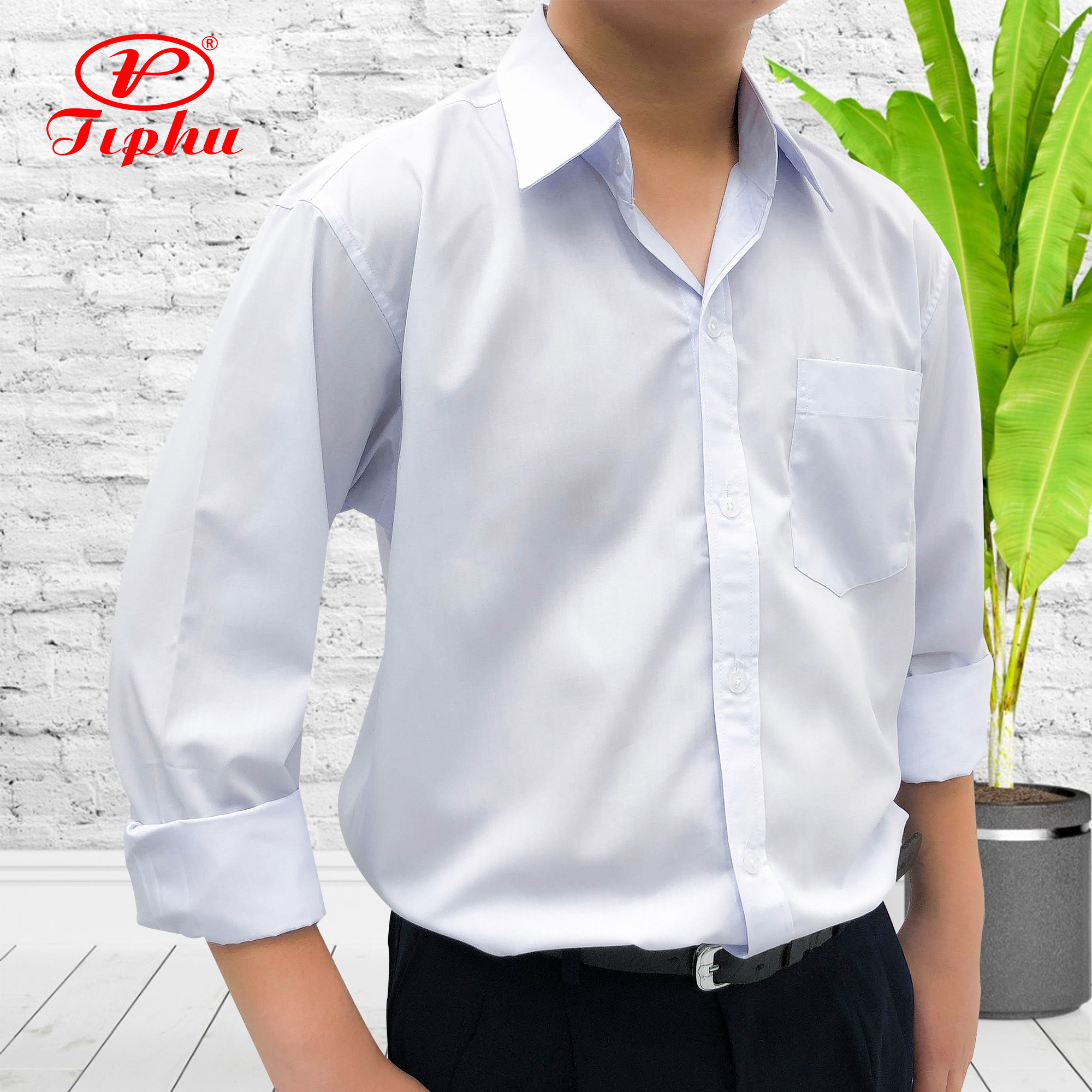 Áo trắng học sinh nam tay ngắn, đồng phục đi học cho bé trai từ 20-95 kg, vải KT Silk mềm mướt