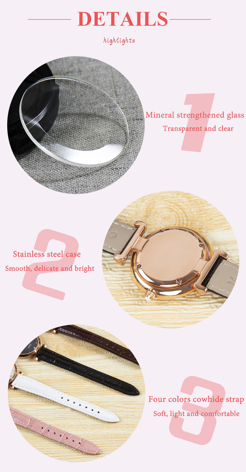 【START】đồng hồ nữ thời trang Mặt số xà cừ đồng hồ thạch anh thiết kế mỏng đồng hồ dây đai màu vàng hồng