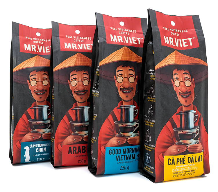 MR.VIET Cà Phê Hương Hạt Dẻ - Cà Phê Rang Xay Túi 250g(MR.VIET Hazelnut - Ground Coffee 250g Bag)