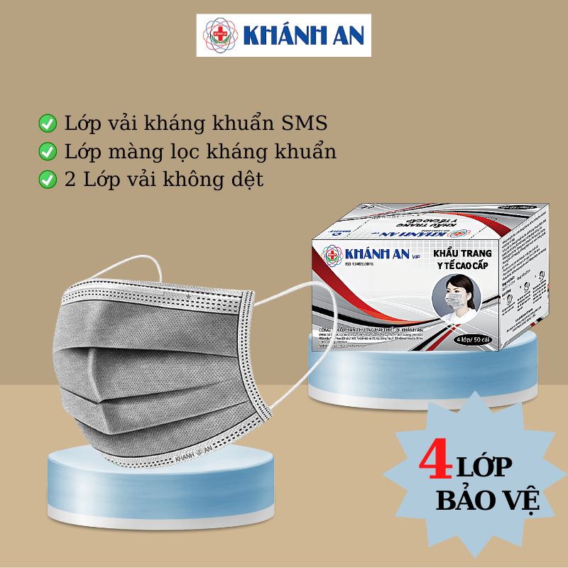 Khẩu trang y tế Khánh An VIP 4 lớp kháng khuẩn 1 hộp 50 chiếc loại cao cấp