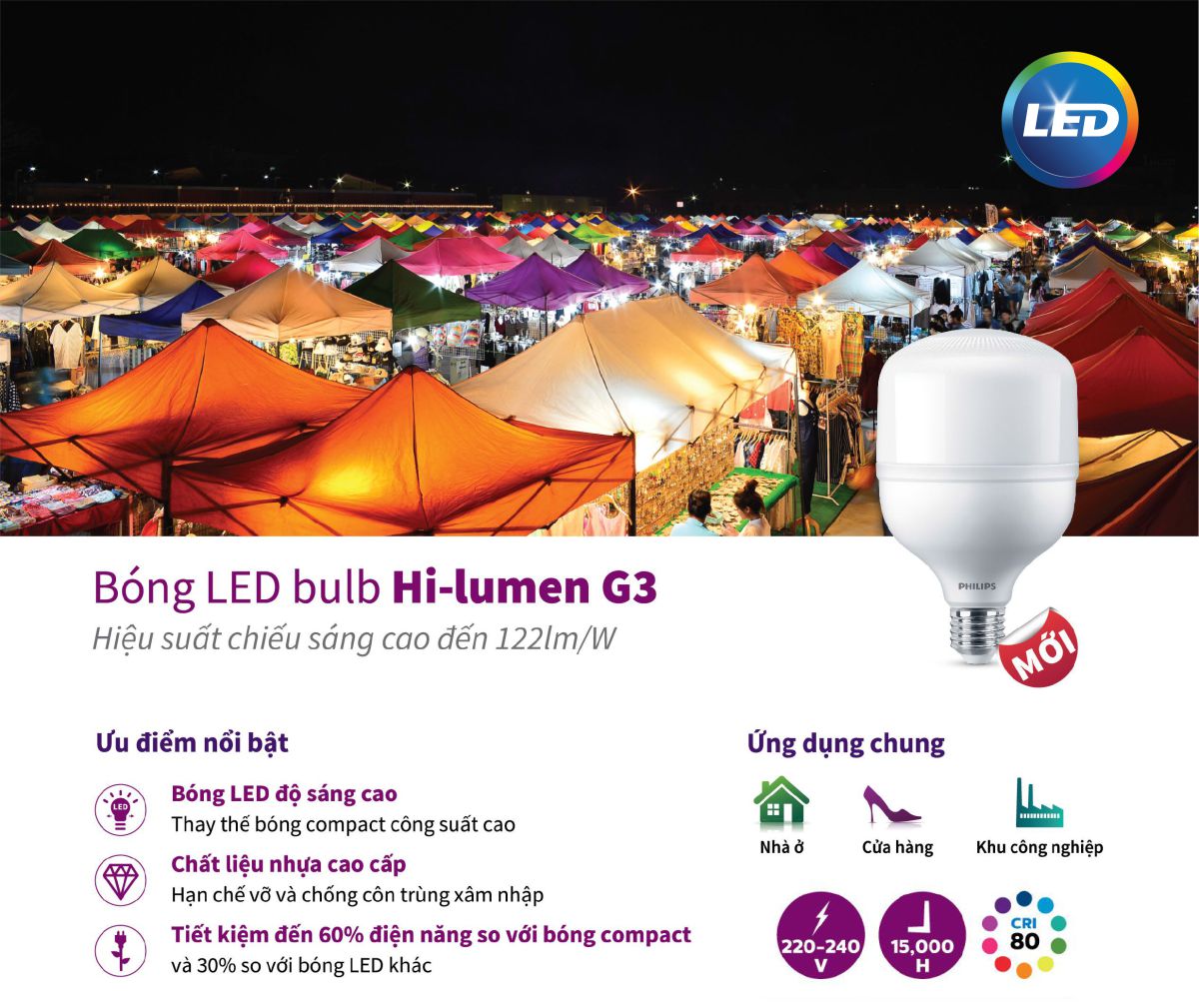 Bóng led trụ Hi lumen