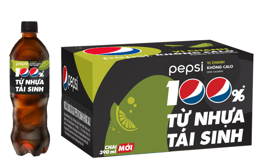 Thùng 24 Chai Nước Ngọt Có Gas Pepsi vị chanh không calo (390ml / Chai)