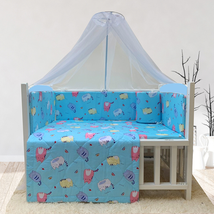 Cũi cho bé - Combo cũi sơn Xanh Trắng