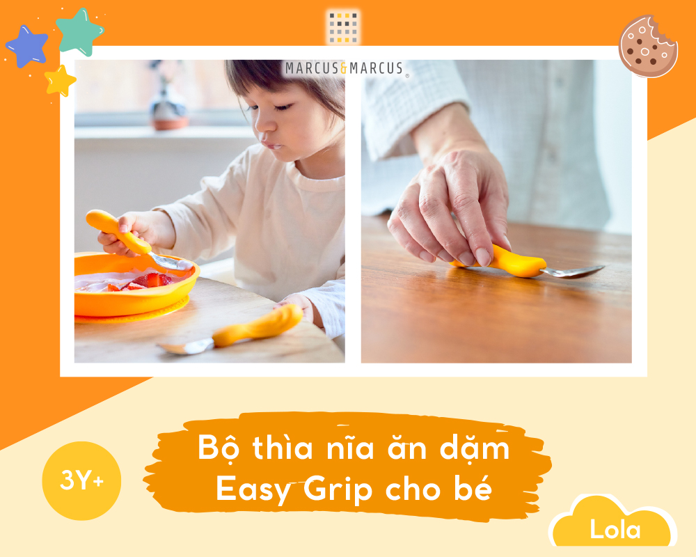 Bộ thìa nĩa ăn dặm cho bé Easy Grip Marcus & Marcus, từ 3 tuổi