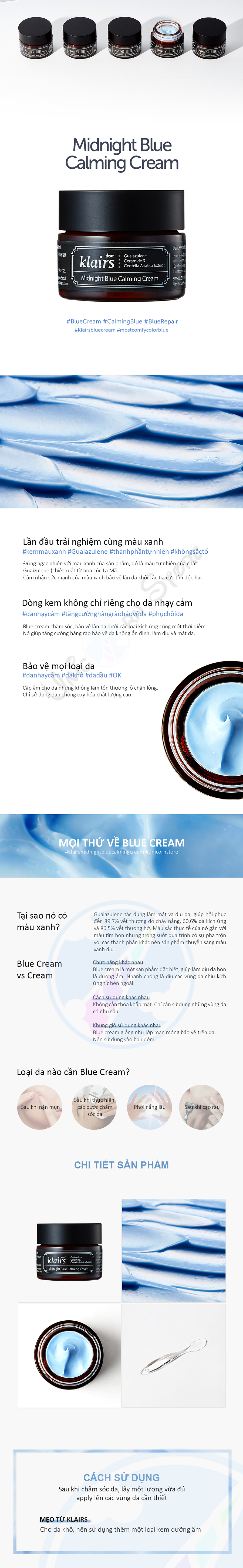 Kem Dưỡng Phục Hồi Da Ban Đêm Klairs Midnight Blue Calming Cream 30ml