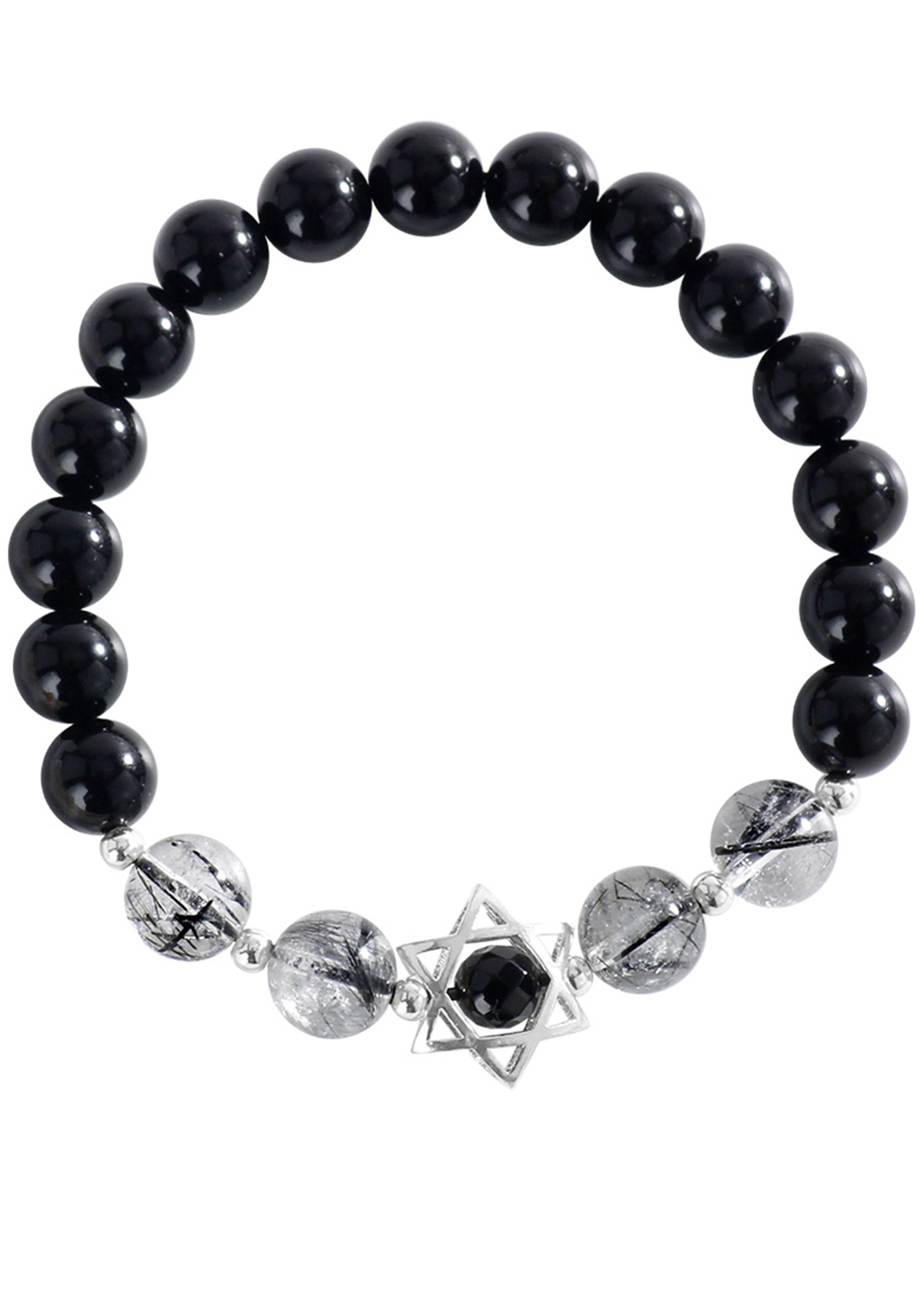 Vòng tay đá Obsidian phối thạch anh tóc đen mệnh thủy, mộc - Ngọc Quý Gemstones