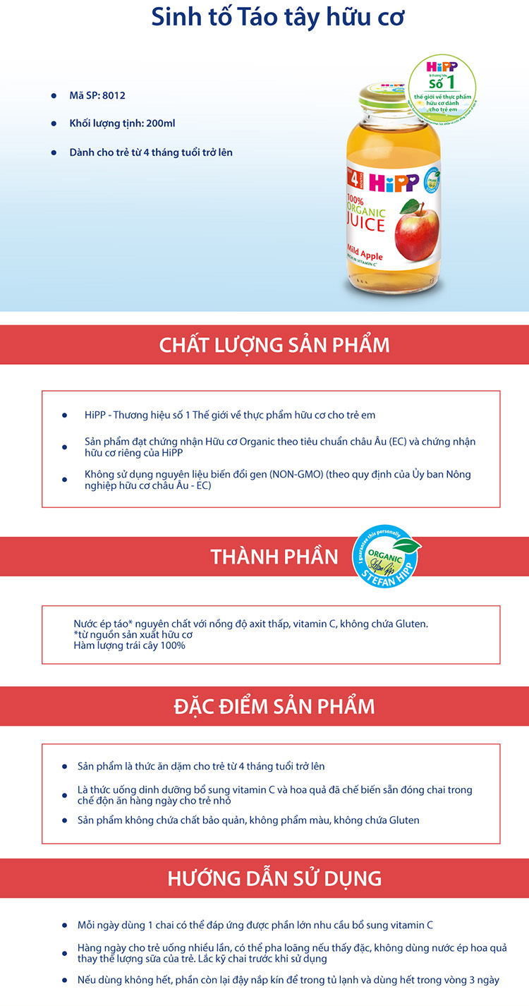 Combo 2 Sinh Tố Táo Tây HiPP (200ml/Lọ)