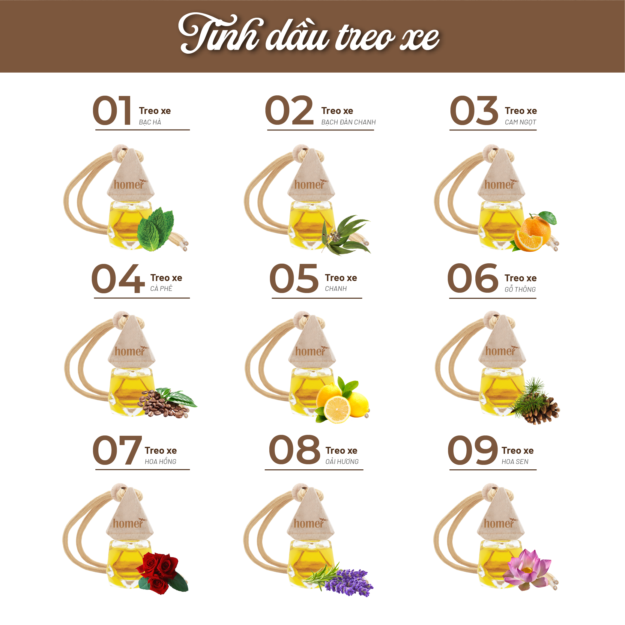 Tinh Dầu Treo Xe Homer 7ML - Khử Mùi Xe Hơi, Treo Thơm Phòng, Treo Tủ - Tinh dầu treo Sả chanh/ Bạc Hà/ Quế