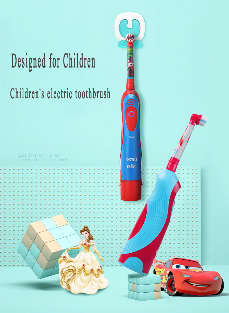Oral B Kids Electric Toothbrush Soft Bristle Battery Power Supply Gum Care Replaceable Brush Head 2 Minutes Timer Teeth Brush
