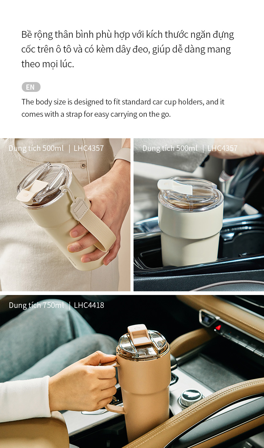 Ly giữ nhiệt 500ml LocknLock LHC4357 Metro Cafe Tumbler, Hàng chính hãng, Thép 304 không gỉ, có dây đeo tay - JoyMall