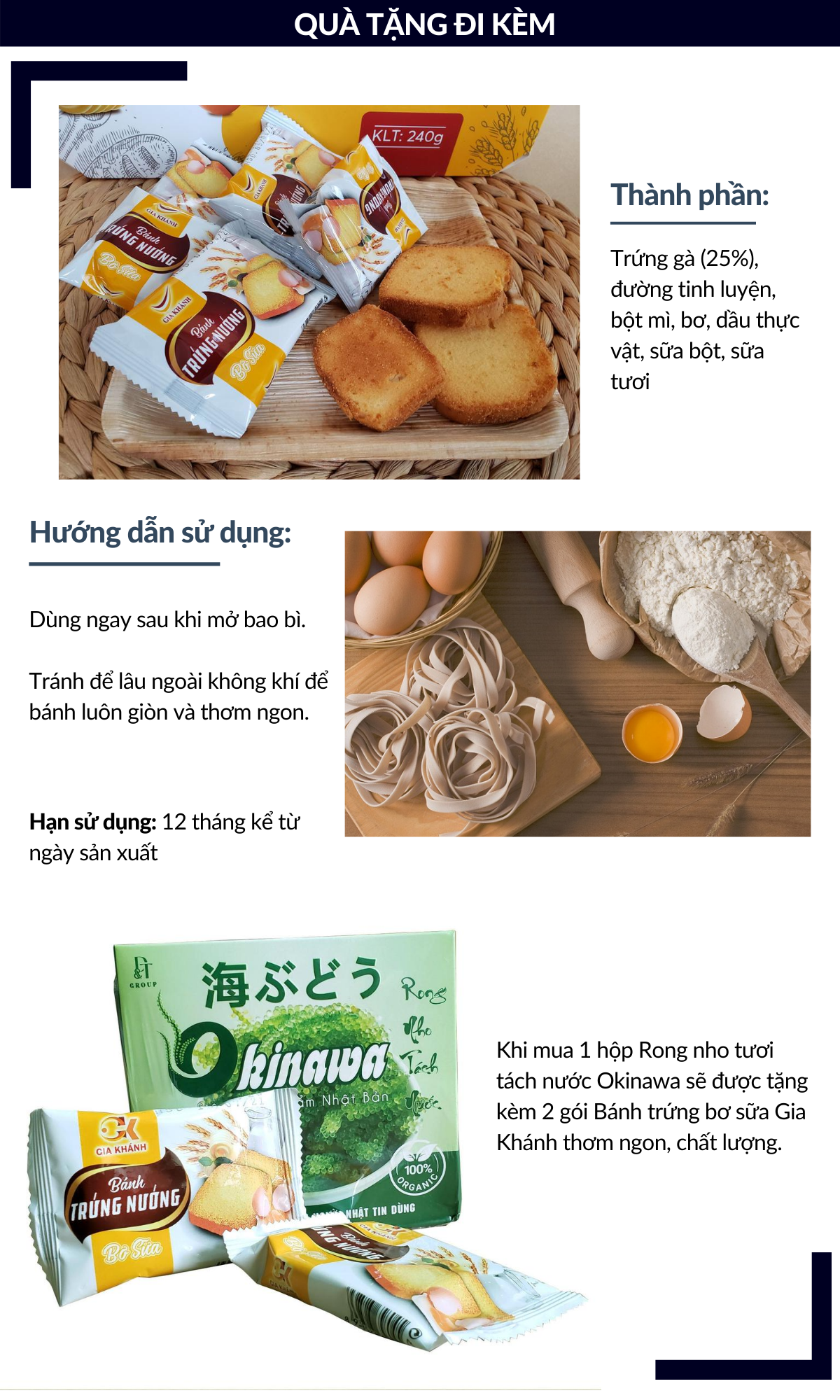 Rong nho tươi tách nước Okinawa 100g (5 gói x 20g) + tặng kèm 2 gói bánh trứng Gia Khánh 11