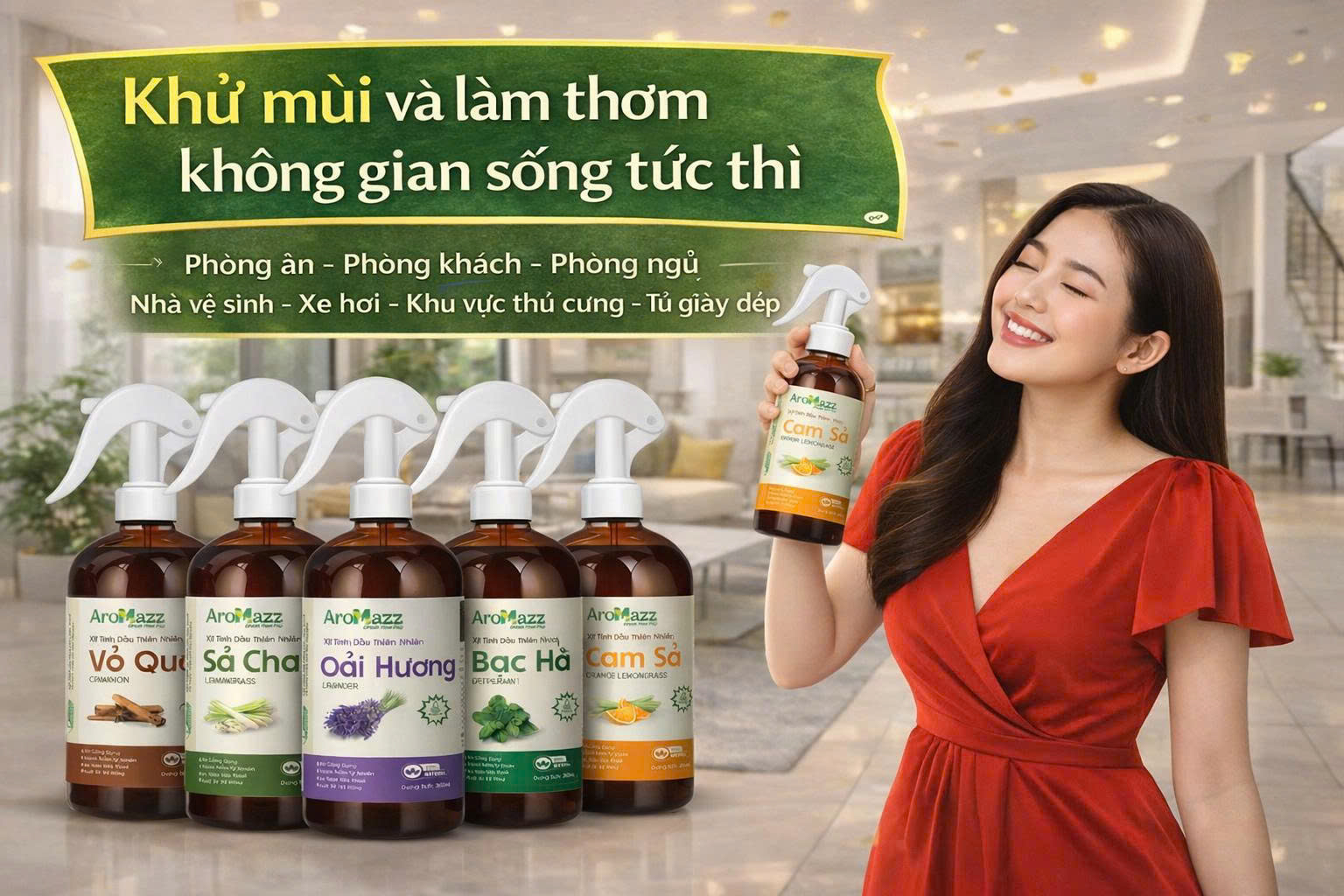 Xịt Khử Mùi Phòng Vệ Sinh Từ Tinh Dầu Thiên Nhiên , Khử Mùi Thơm Phòng Như Khách Sạn Spa 5 Sao Chai Lớn 300ml