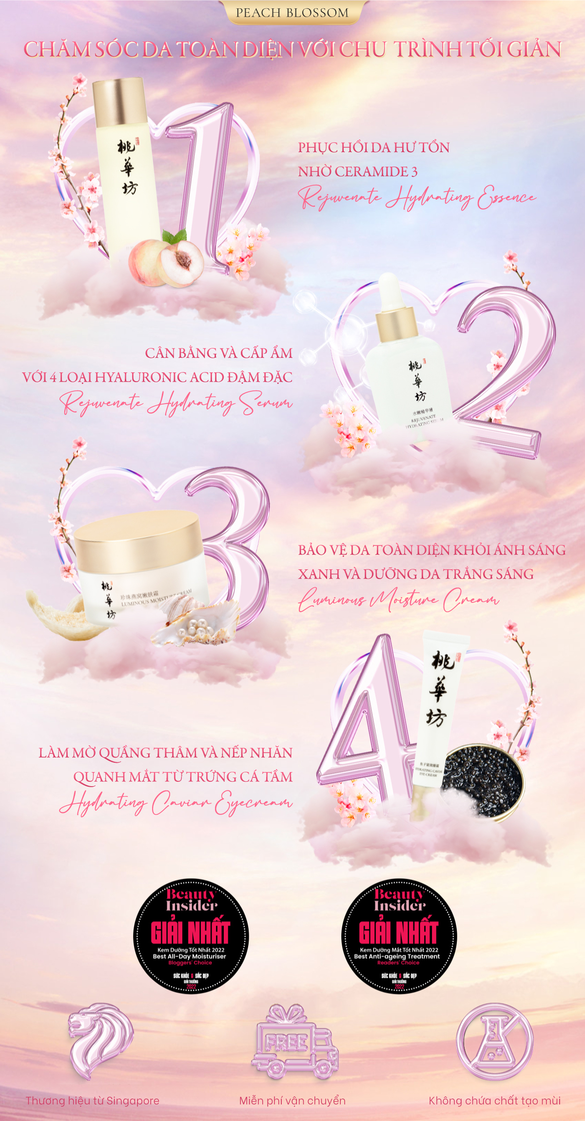 Essence tinh chất chứa Ceramide 3 dưỡng ẩm phục hồi chống lão hóa Peach Blossom Rejuvenate Hydrating Essence