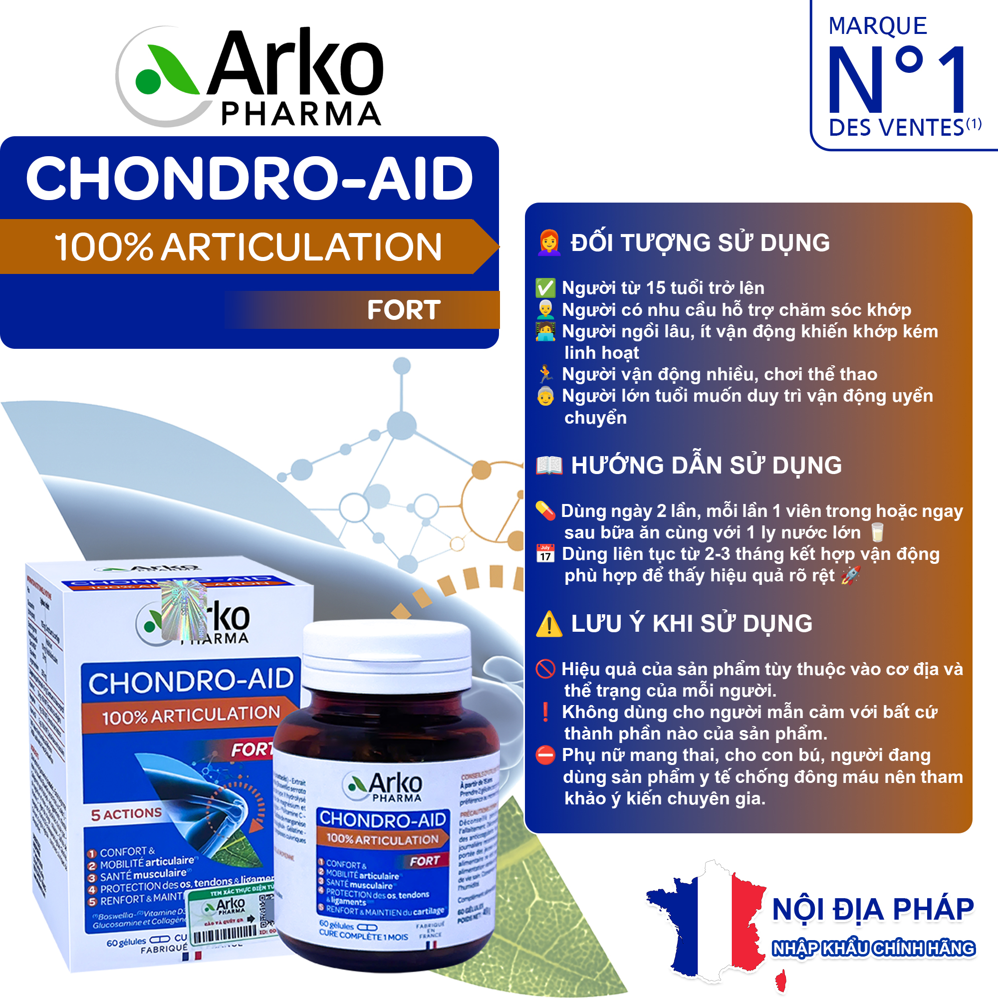 chondro-aid-arkopharma-hop-60-vien-glucosamine-collagen-type-2-va-boswellia-ho-tro-khop-khoe-manh