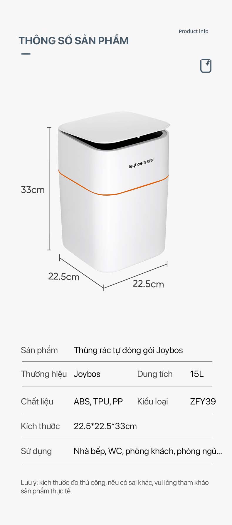 Thùng rác tự động đóng gói Joybos ZFY39 dung tích 15 lít