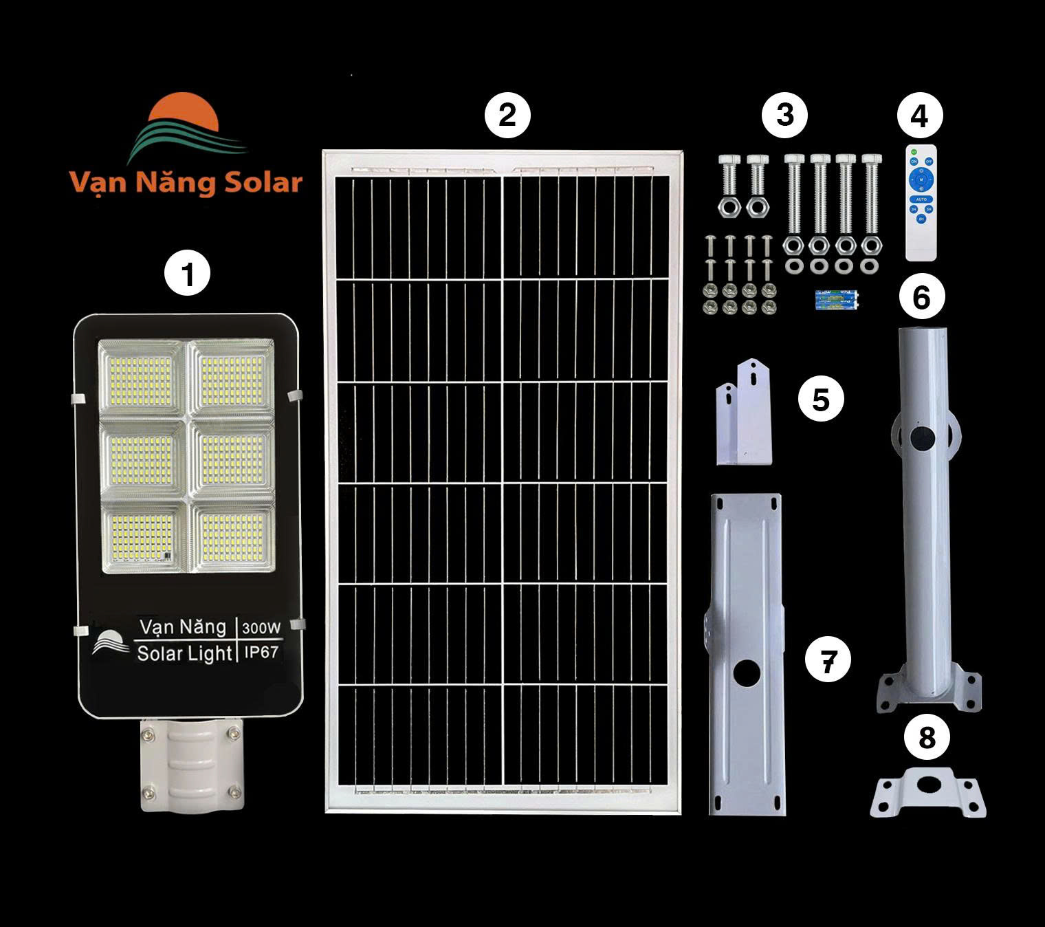 Đèn đường năng lượng mặt trời 300w