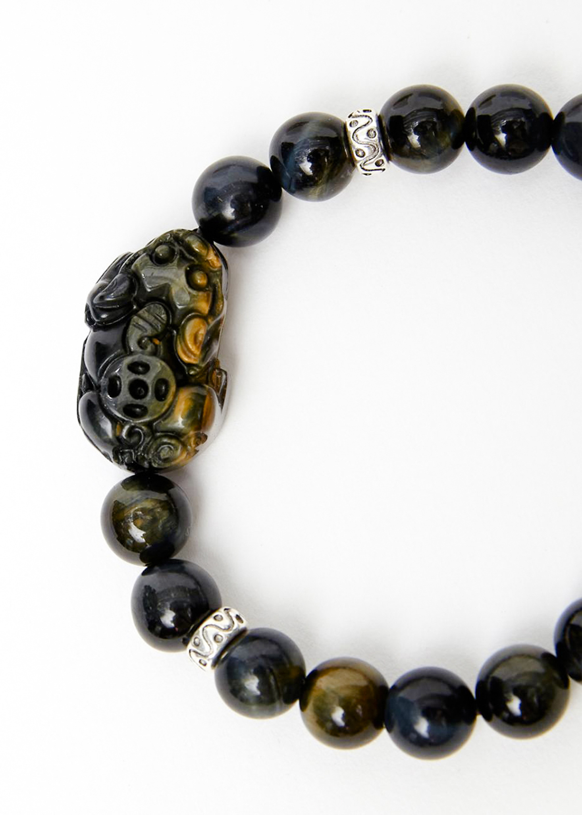 Vòng tay đá thạch anh mắt hổ xanh đen phối tỳ hưu đá 8mm mệnh thủy, mộc - Ngọc Qúy Gemstones
