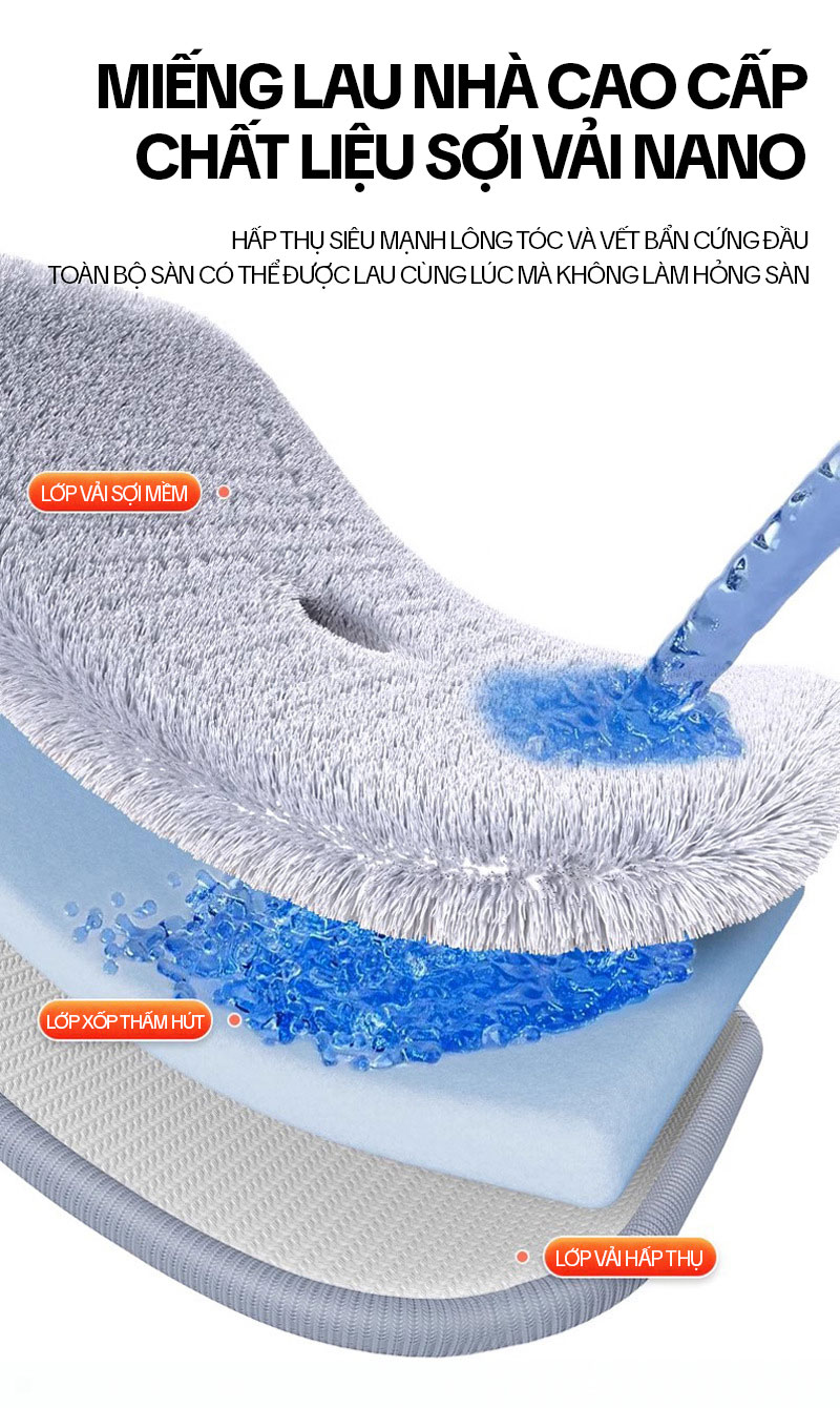 Bộ Cây Lau Nhà Tách Nước Bẩn KITIMOP N08 PRO, Thùng Lau Nhà Tự Vắt Thông Minh, Chổi Lau Nhà 360 Độ, Lau Sàn Làm Sạch