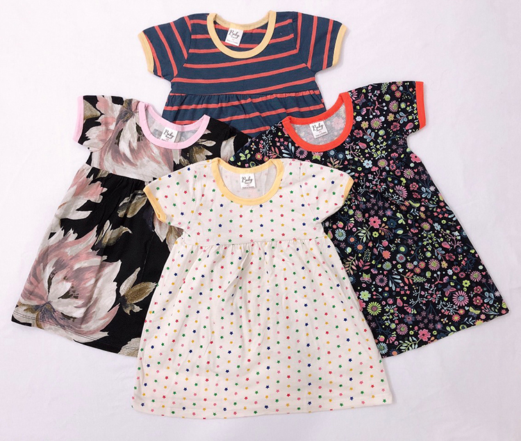 Combo 3 Đầm Thun Tay Ngắn Nhún Ngực Bé Gái Baby F0744