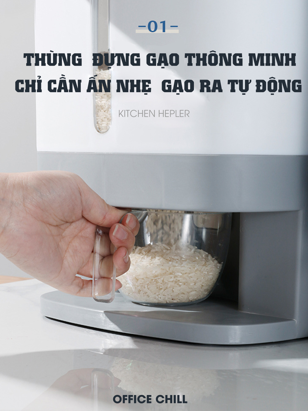 Thùng Gạo Thông Minh Tự Động 10Kg OFFICE CHILL, Thùng Đựng Gạo, Thực Phẩm Vật Liệu Nhựa An Toàn Cho Sức Khỏe Bảo Hành 1 Năm