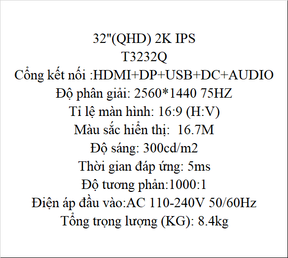 [HCM - HN] Màn Hình Máy Tính TOMKO 27 inch 2K T2721Q –  Tấm nền IPS Tần số quét 75HZ- Hàng chính hãng