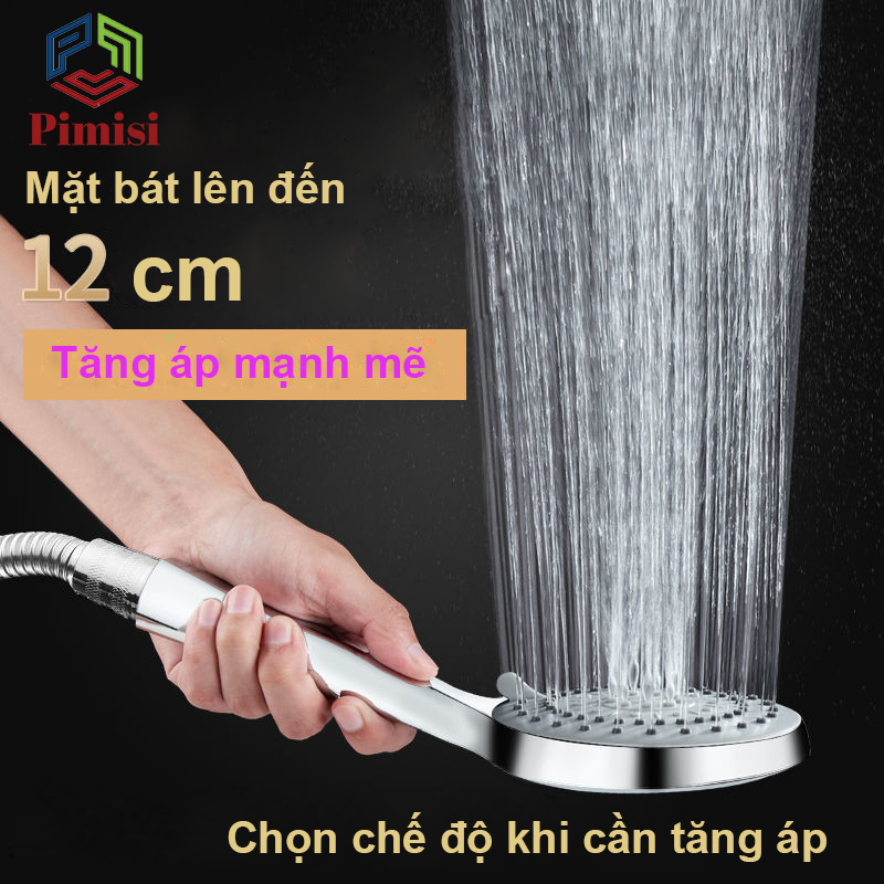 Bát Sen Tắm Chịu Nhiệt 5 Chế Độ Pimisi PBS-503 Tăng Áp Nhẹ Cho Vòi Tắm Hoa Sen Nóng Lạnh Với Tay Sen Bằng Nhựa Cao Cấp Mạ Xi Inox Sáng Bóng Kiểu Tròn To - Ổn Định Nhiệt Độ Theo Công Nghệ Đầu Phun Cao Su Massage Dạng Phun Mưa Tiết Kiệm Nước | Chính Hãng