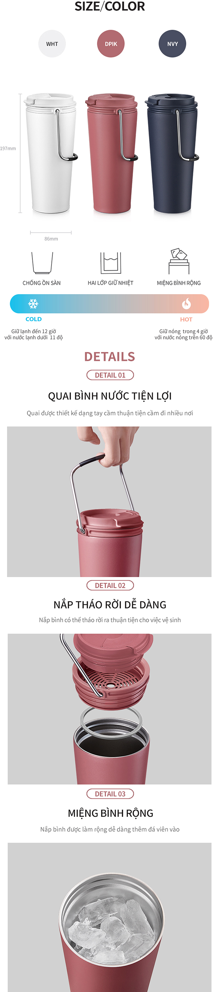 Bình Giữ Nhiệt Locknlock Bucket Tumbler LHC4269WHT - Màu Trắng