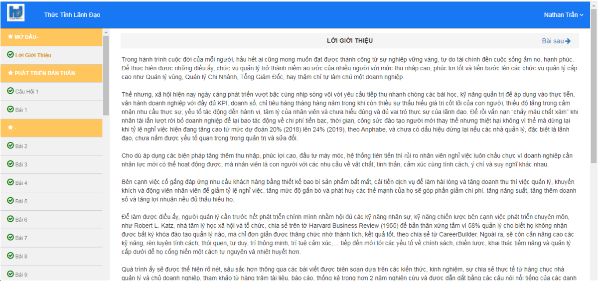 Thức Tỉnh Lãnh Đạo - giao diện đọc