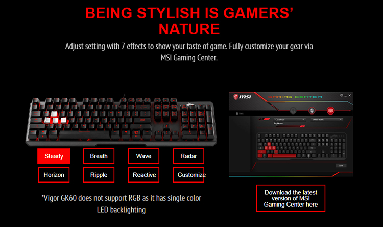 Bàn phím Gaming MSI Vigor GK60 - Hàng Chính Hãng