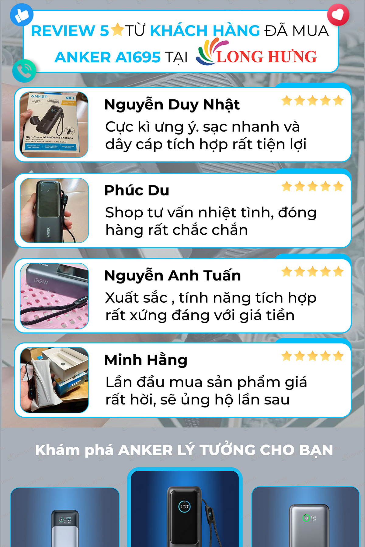 Sạc dự phòng Anker Zolo Power Bank High-Power Multi Device USB-C 165W 25000mAh A1695 - Hàng chính hãng