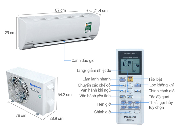Điều Hòa Inverter Panasonic CU/CS-PU12TKH-8 (11.900 BTU) - Hàng Chính Hãng