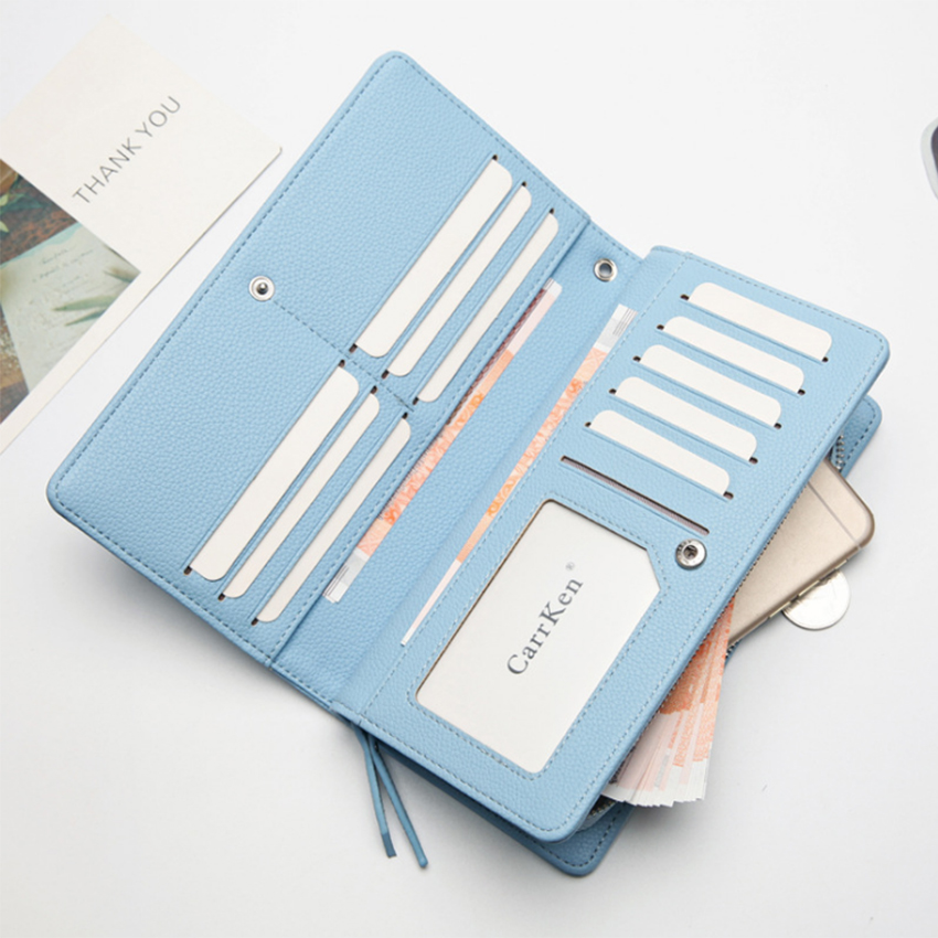 Ví nữ Carrken CK65 tiện ích - Bóp cầm tay cho nữ New4all sang trọng da trơn (20X9X3 cm)