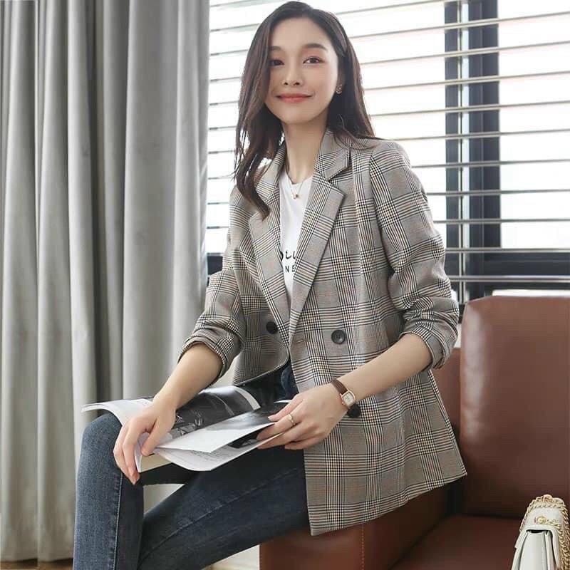 Áo Khoác Vest, Blazer Nữ NA23 Sọc Caro Cao Cấp có đệm vai