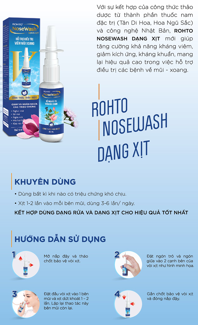 Xịt Hỗ Trợ Điều Trị Viêm Mũi Xoang Rohto Nosewash Spray (35ml)