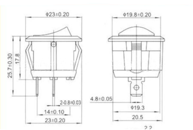 công tắc tròn bập bênh 20mm - FUKIDI - bản vẽ chi tiết