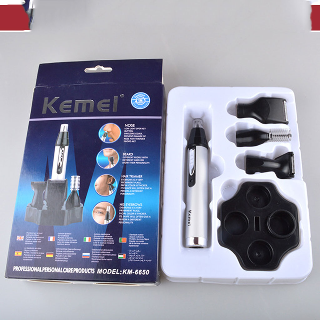 Máy Cạo Râu KM-6650 Đa Năng 4 Trong 1 Tích Hợp Pin 1400 mAh Công Suất 3W Kiêm Tông Đơ Cắt Tóc & Máy Tỉa Lông Mũi -HÀNG CHÍNH HÃNG