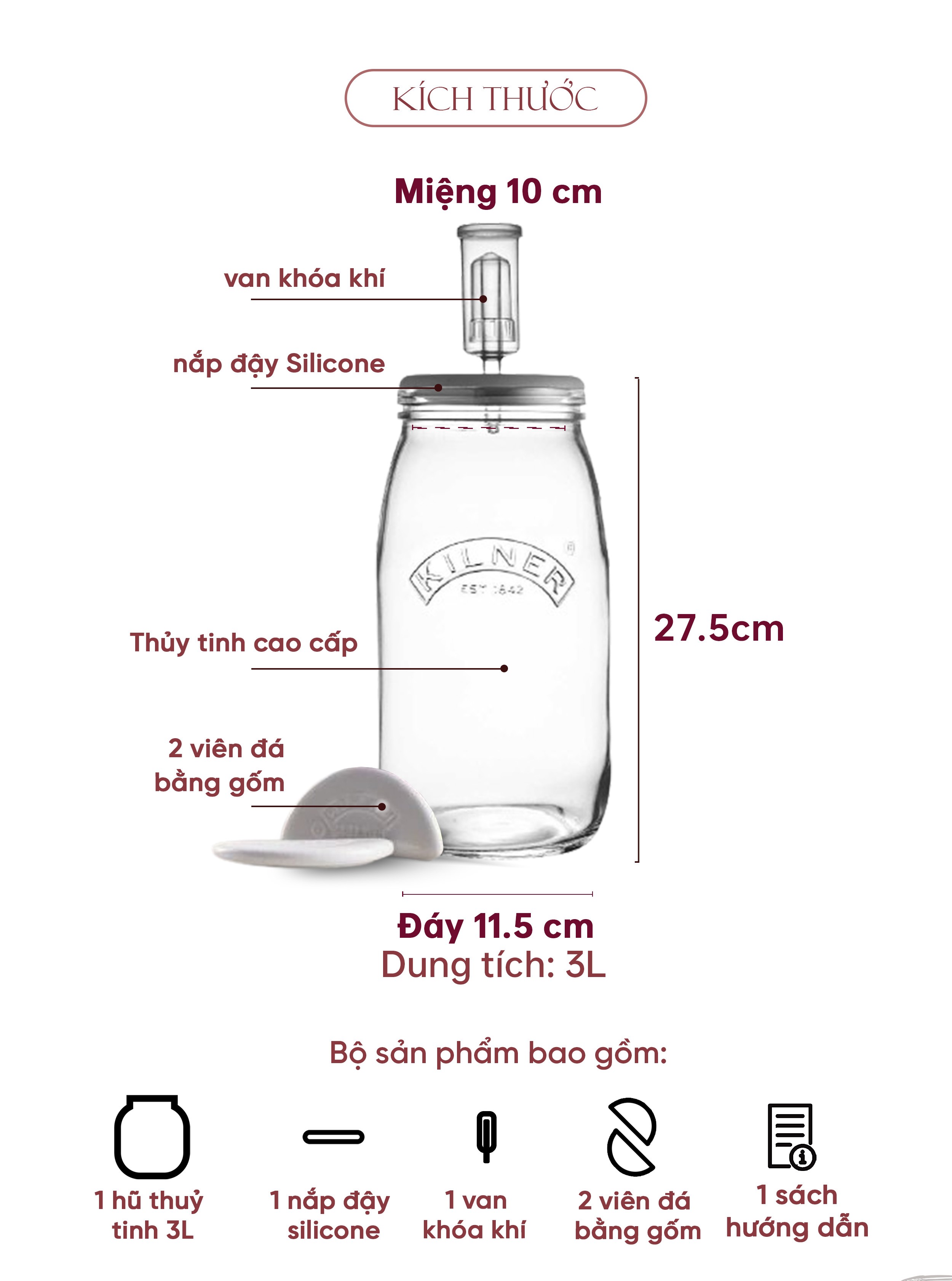 Bộ hũ muối thực phẩm Kilner (6 món)