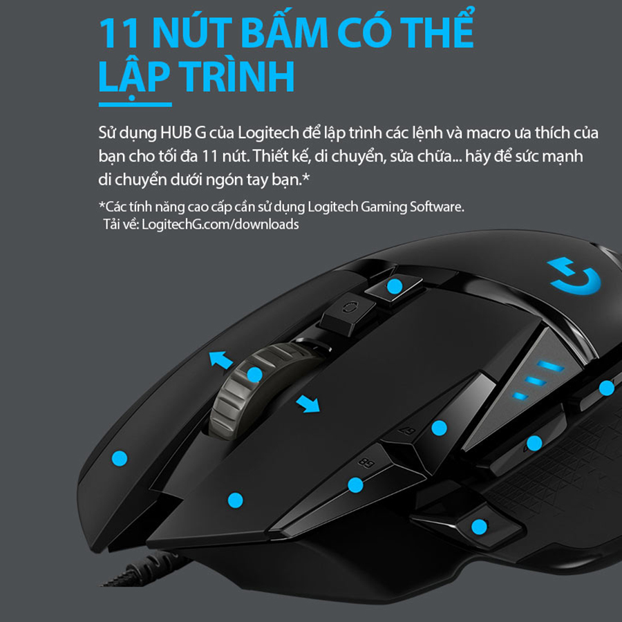 Chuột game hiệu suất cao Logitech G502 Hero RGB Lightsync - Hàng chính hãng
