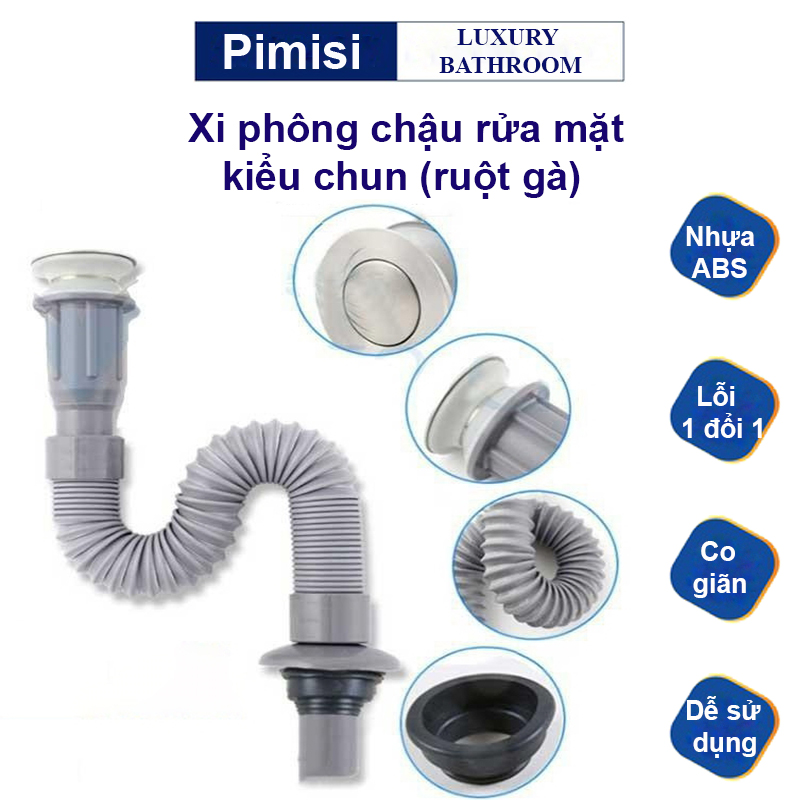 Xi phông lavabo chậu rửa mặt kiểu chun (sun) Pimisi