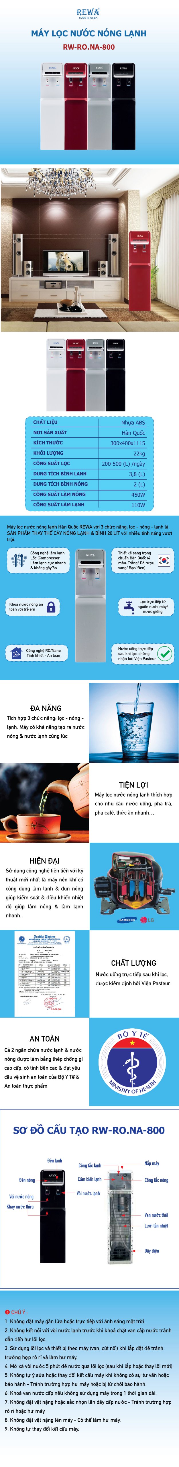 Máy Lọc Nước Nano Nóng Lạnh Rewa Rw-Na-800 - Bạc - Hàng chính hãng