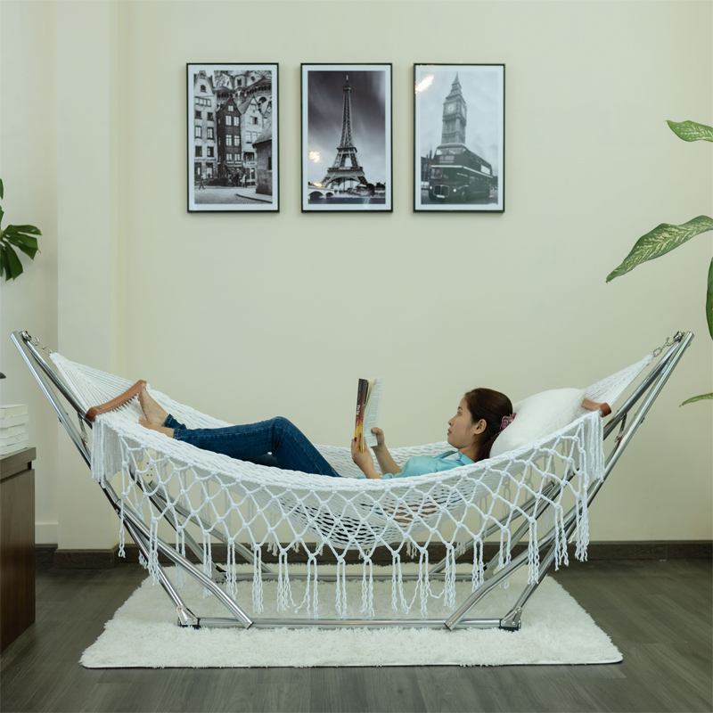 Võng xếp inox crom Đại Vip Tín Thành phát – Thiết kế sang trọng, khung chắc chắn, lưới võng đan thủ công tinh tế