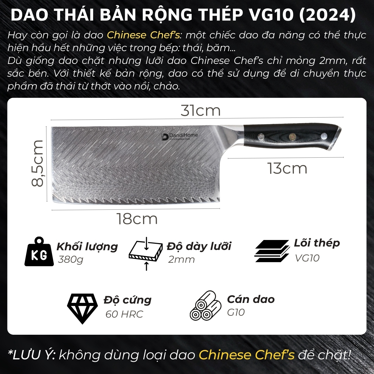 Dao nhà bếp thái đa năng DandiHome thép cao cấp