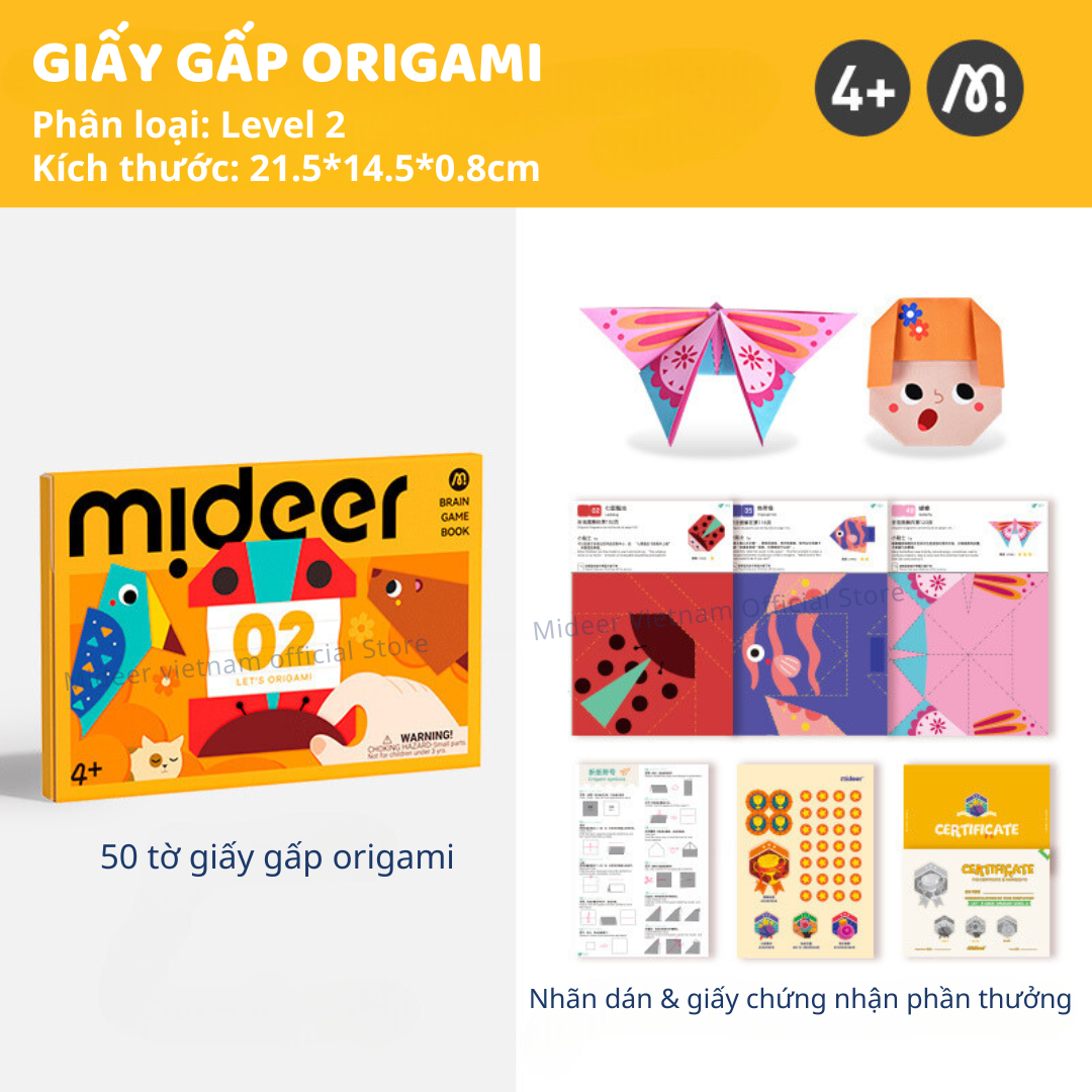 Giấy Gấp Origami Mideer Origami 3 cấp độ, Đồ Chơi Thủ Công giáo dục sáng tạo Cho Bé 2 3 4 5 Tuổi