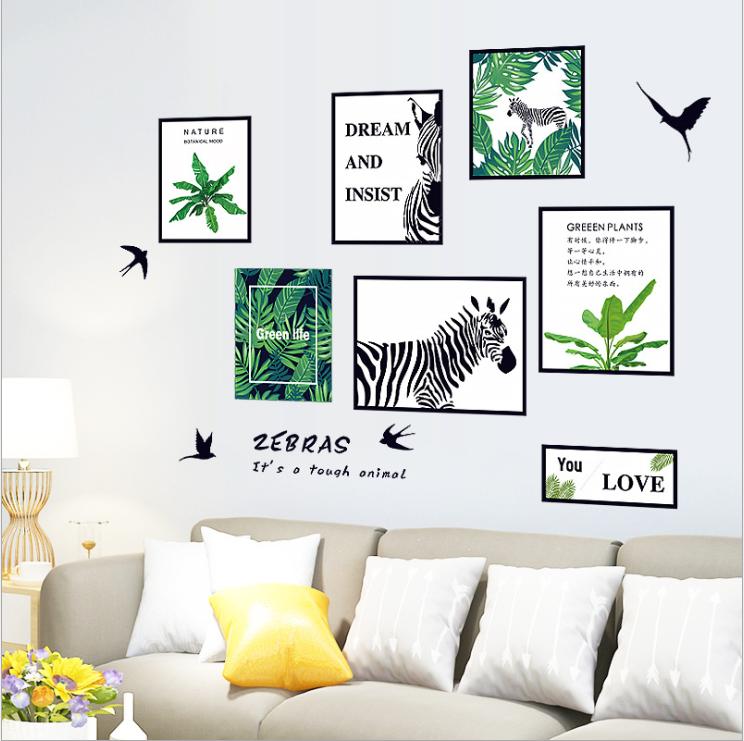 Decal dán tường trang trí phòng khách 3D tranh Zebras (80 x 90 cm)