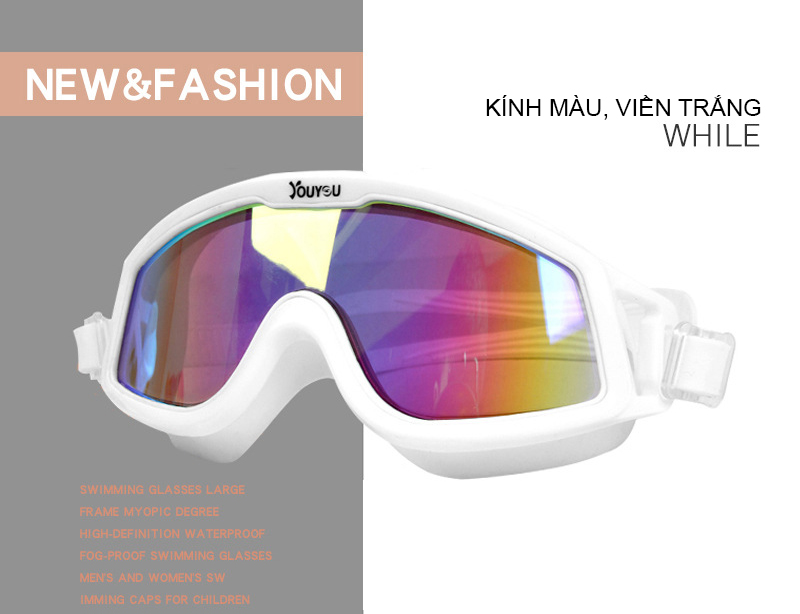 Kính bơi gọng lớn, mắt kính rộng, chống nước và sương mù khi bơi, bảo vệ mắt hiệu quả, có dây chỉnh theo vòng đầu | MK03