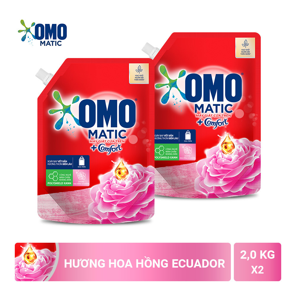 Combo 2 Túi Nước Giặt OMO Matic Comfort Hương Hoa Hồng Ecuador 2.0kg